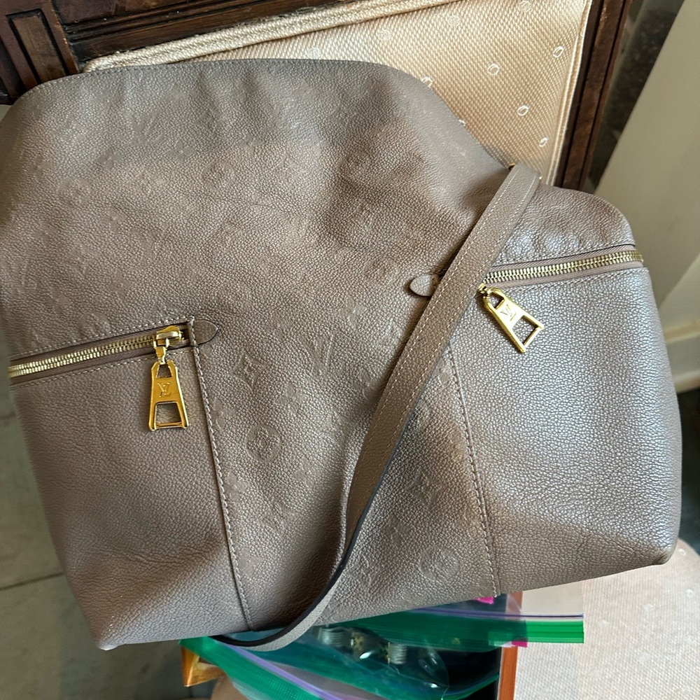 Louis Vuitton Taupe Embossed Monogram Shoulder Bag with Gold Hardware - Picture 6 of 11